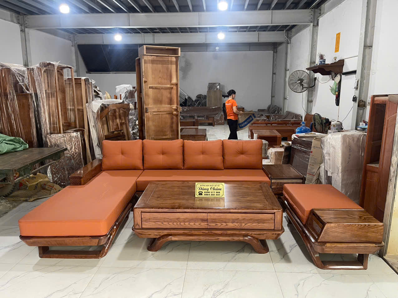Bộ Sofa Gỗ Phòng Khách Góc L Hàng Dày Đẹp